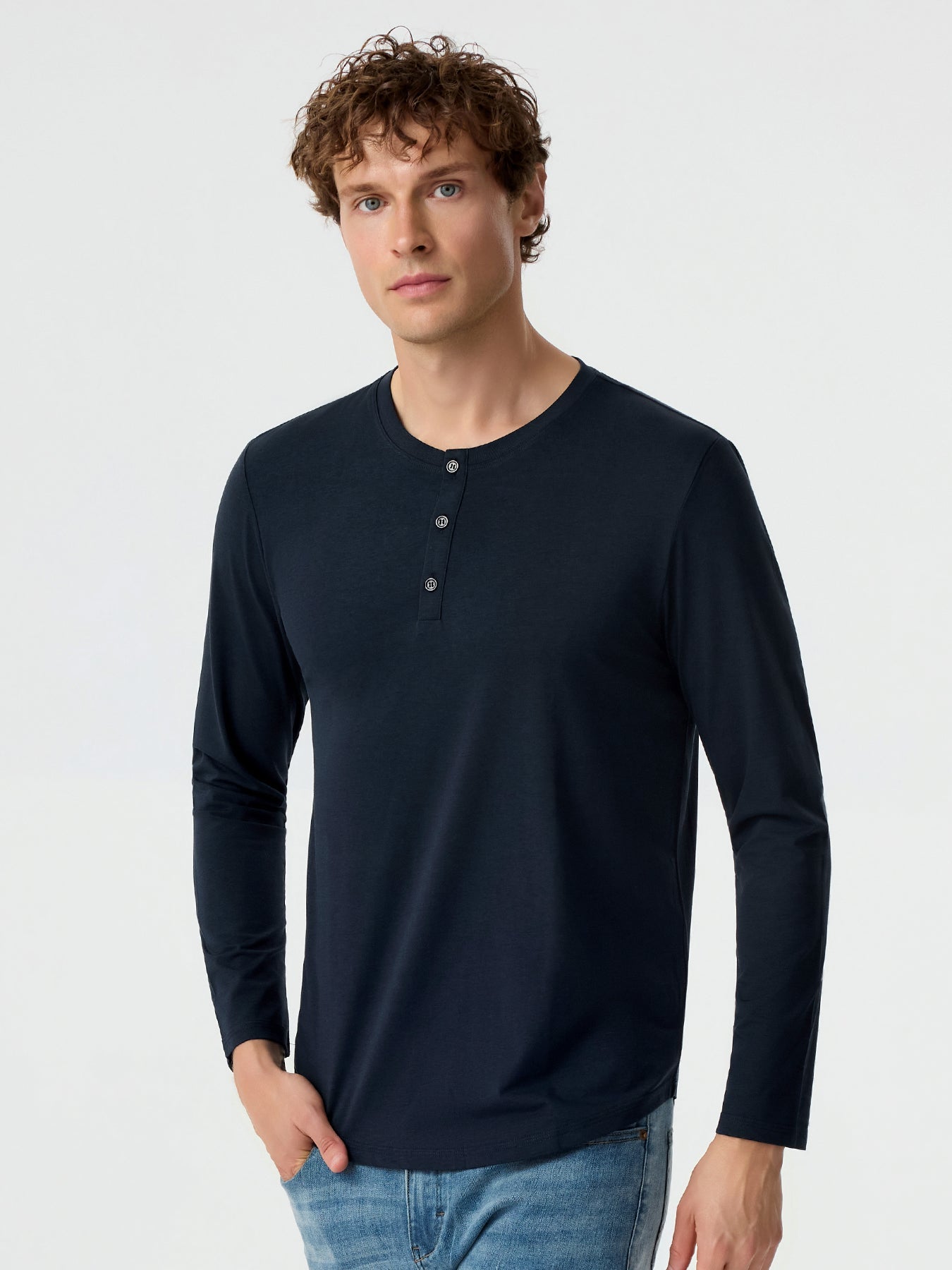 StaySmooth Long Sleeve Henley Drop-Cut Tee