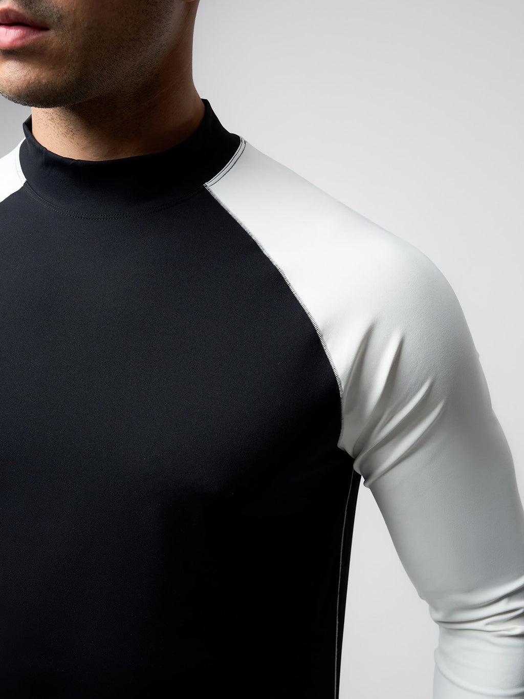 SmoothBlend Contract Color Mock Neck Long Sleeve Tee